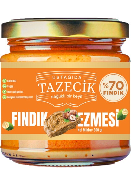 %70 Fındık Ezmesi 300 Gram Glütensiz - Vegan