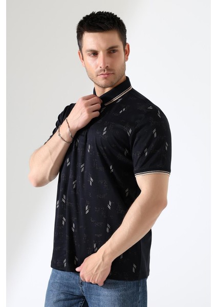 Erkek Yakası Çıt Çıt ve Fermuar Detaylı, Desenli Polo Yaka T-Shirt modelleri