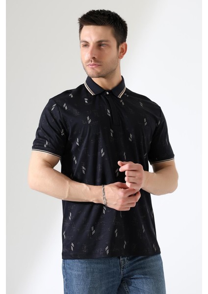 Erkek Yakası Çıt Çıt ve Fermuar Detaylı, Desenli Polo Yaka T-Shirt indirimleri
