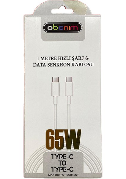 Hızlı Şarj ve Veri Transfer Kablosu Type-C – Type-C (1 M) Beyaz