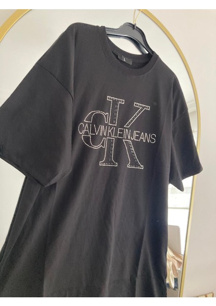 Rstm Butik Taşlı Likralı Kısa Kollu Penye Tişört