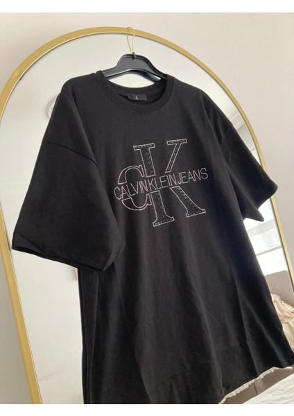 Rstm Butik Taşlı Likralı Kısa Kollu Penye Tişört
