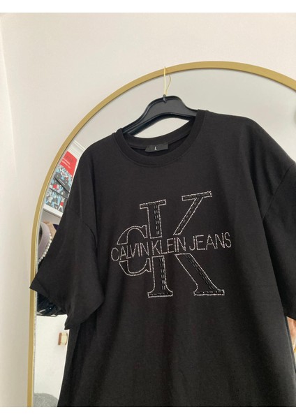 Rstm Butik Taşlı Likralı Kısa Kollu Penye Tişört