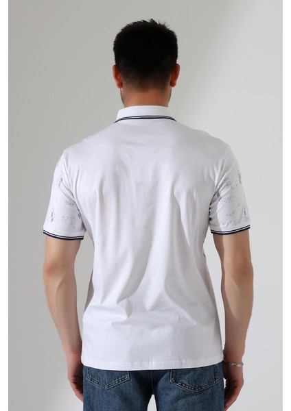 Erkek Yakası Çıt Çıt ve Fermuar Detaylı, Desenli Polo Yaka T-Shirt modelleri