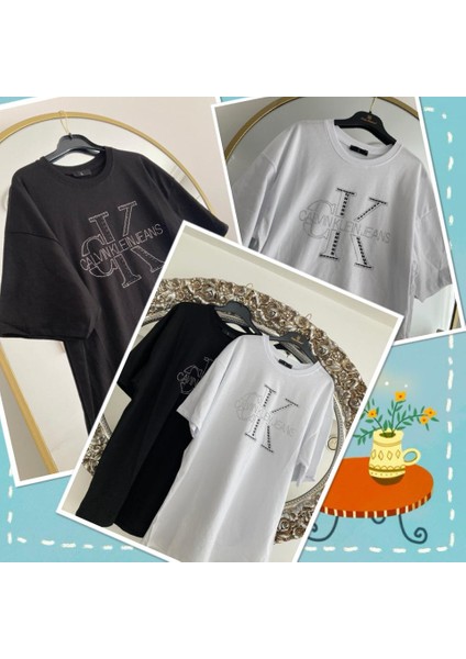 Rstm Butik Taşlı Likralı Kısa Kollu Penye Tişört