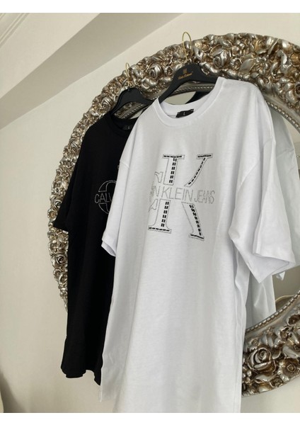 Rstm Butik Taşlı Likralı Kısa Kollu Penye Tişört