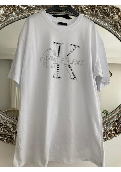 Rstm Butik Taşlı Likralı Kısa Kollu Penye Tişört