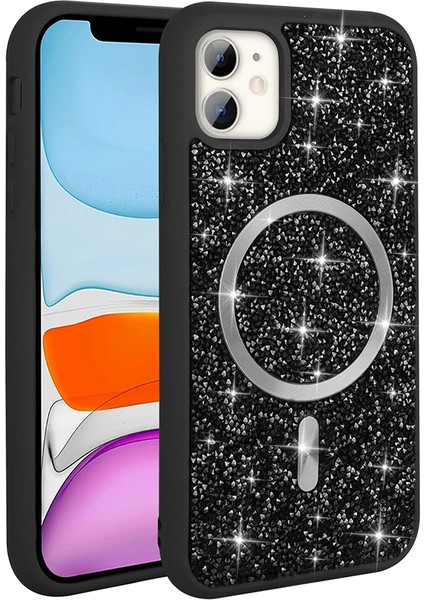iPhone 11 Kılıf Pırlanta Tasarımlı M-Safe Şarj Özellikli Mozaik Silikon Kılıf