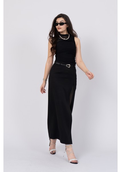 Kalem Etek Formu, Derin Yırtmacı ve Tül Detaylı Kapamasıyla Bakışları Üzerinde Toplayan Etek 6773 indirimleri