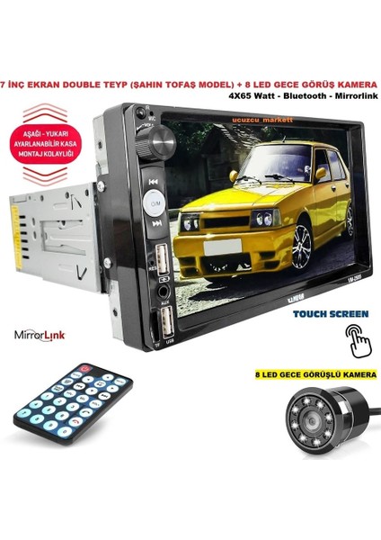 7 Inç Ekran Double Teyp Şahin Tofaş Modeller Için + 8 LED Gece Görüş Kamera