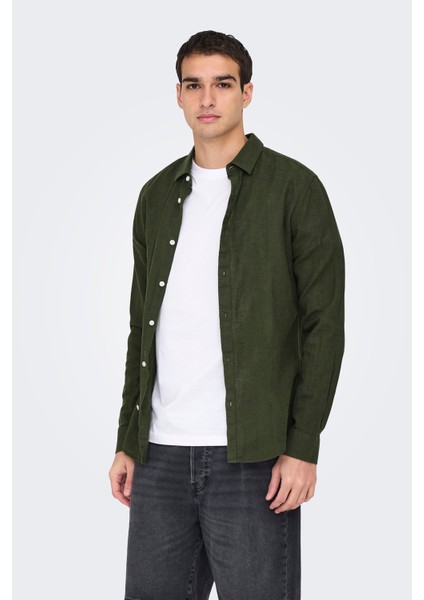 Onscaiden Keten ve Pamuk Karışımlı Slim Fit Gömlek Erkek Gömlek 22012321