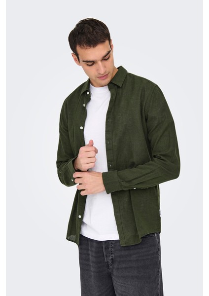 Onscaiden Keten ve Pamuk Karışımlı Slim Fit Gömlek Erkek Gömlek 22012321