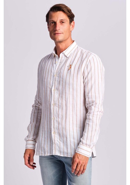 Ruck & Maul Çizgili % 100 Keten Relaxed Fit Logo Detaylı Gömlek Erkek Gömlek RMM027000018 24971 fiyatları