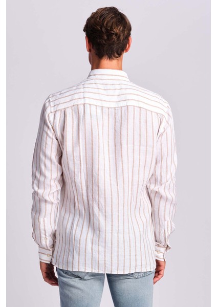 Ruck & Maul Çizgili % 100 Keten Relaxed Fit Logo Detaylı Gömlek Erkek Gömlek RMM027000018 24971 modelleri