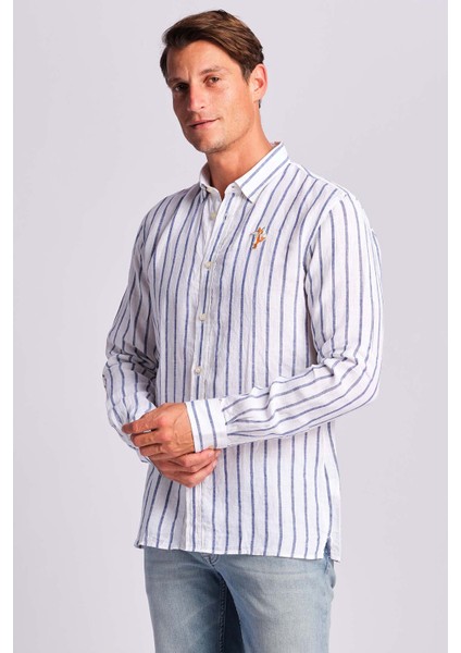 Ruck & Maul Çizgili % 100 Keten Relaxed Fit Logo Detaylı Gömlek Erkek Gömlek RMM027000018 24971 fiyatları