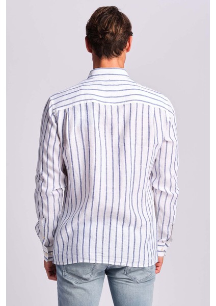 Ruck & Maul Çizgili % 100 Keten Relaxed Fit Logo Detaylı Gömlek Erkek Gömlek RMM027000018 24971 modelleri