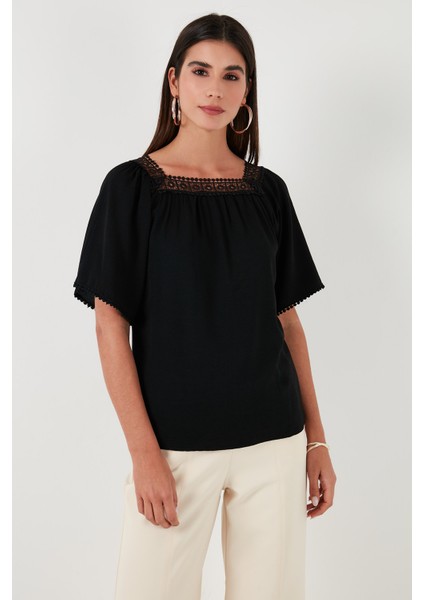 Güpürlü Regular Fit Kare Yaka Bluz Bayan Bluz 5869003