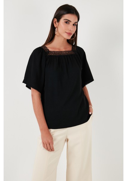 Güpürlü Regular Fit Kare Yaka Bluz Bayan Bluz 5869003
