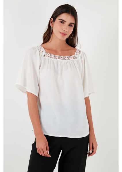 Güpürlü Regular Fit Kare Yaka Bluz Bayan Bluz 5869003