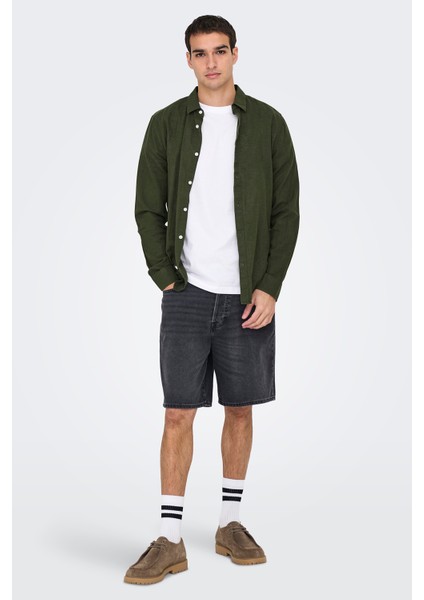 Onscaiden Keten ve Pamuk Karışımlı Slim Fit Gömlek Erkek Gömlek 22012321 modelleri