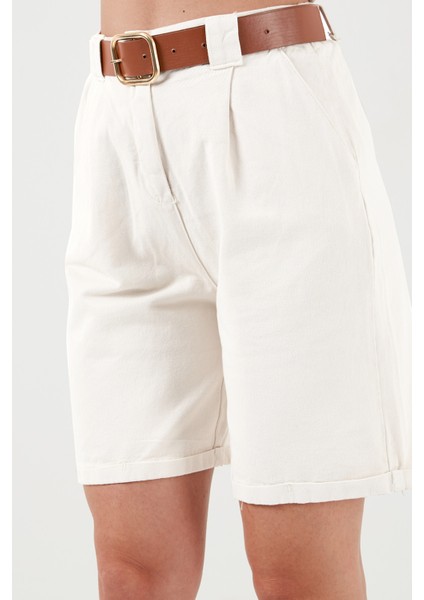 Pamuklu Relaxed Fit Yüksel Bel Kemerli Gabardin Short Bayan Şort 668YP4710