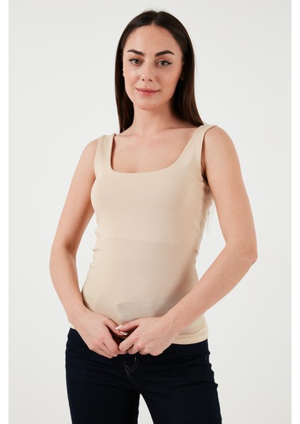 Streç Pamuklu Slim Fit Kare Yaka Kalın Askılı Atlet Bayan Atlet 25Y0266K1