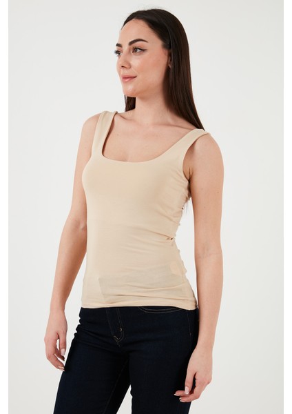 Streç Pamuklu Slim Fit Kare Yaka Kalın Askılı Atlet Bayan Atlet 25Y0266K1