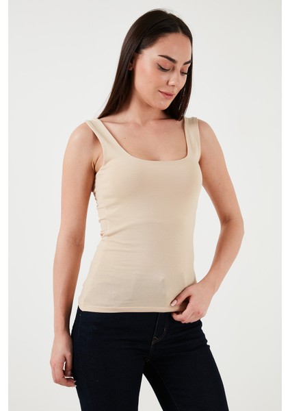 Streç Pamuklu Slim Fit Kare Yaka Kalın Askılı Atlet Bayan Atlet 25Y0266K1