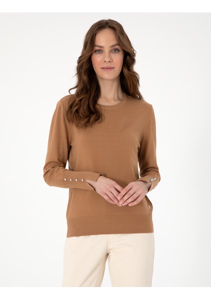 Kadın Camel Slim Fit Basic Kazak 50290566-VR015