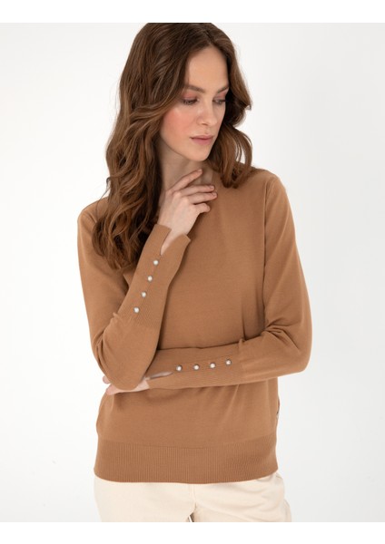 Kadın Camel Slim Fit Basic Kazak 50290566-VR015 modelleri