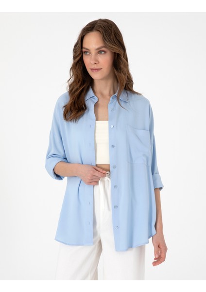 Kadın Açık Mavi Oversize Uzun Kollu Gömlek 50311567-VR003