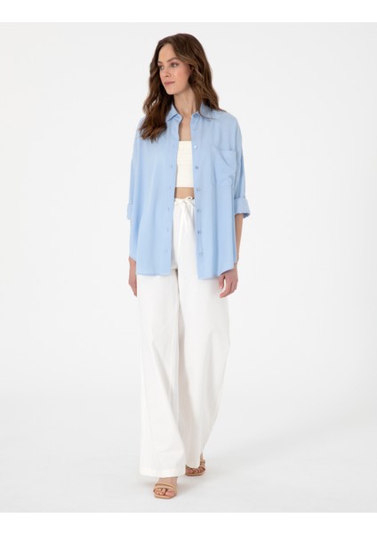 Kadın Açık Mavi Oversize Uzun Kollu Gömlek 50311567-VR003