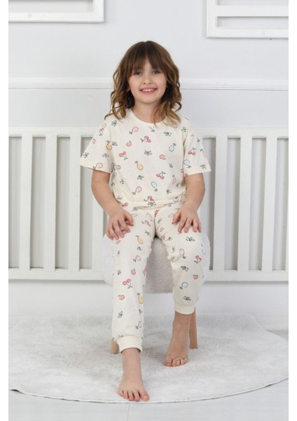 Kız Çocuk Yazlık Pijama Takımı Meyve Desenli %100 Pamuk Süprem Penye 3-13 Yaş
