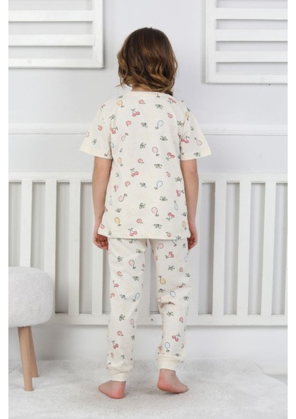 Kız Çocuk Yazlık Pijama Takımı Meyve Desenli %100 Pamuk Süprem Penye 3-13 Yaş
