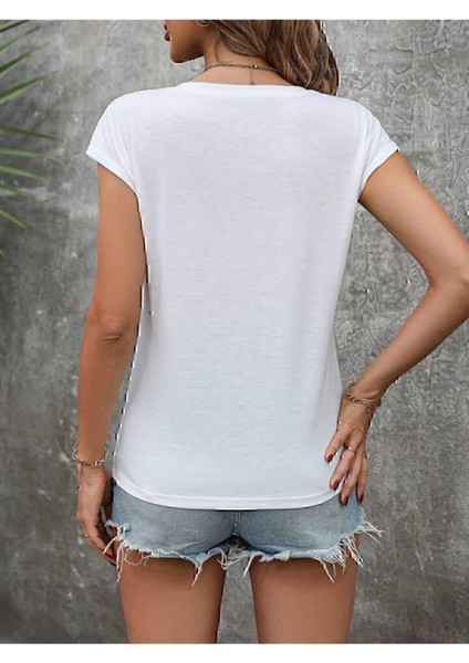 V Yaka Bel Boy T-Shirt - Beyaz indirimleri