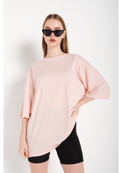 Drappe Bisiklet Yaka Basic T-Shirt - Pudra fiyatları