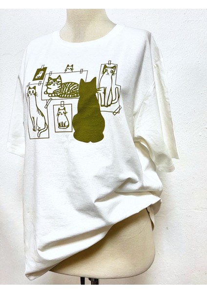 Drappe Bisiklet Yaka Kedi Baskılı T-Shirt - Ekru fiyatları