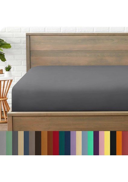 Mikrofiber Ekonomik Penye Lastikli Çarşaf Fitted Full Kenar Tek Kişilik Çarşaf Antrasit 160 x 200