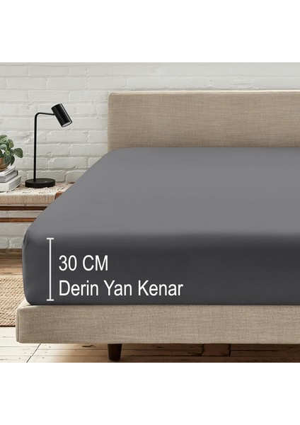Mikrofiber Ekonomik Penye Lastikli Çarşaf Fitted Full Kenar Tek Kişilik Çarşaf Antrasit 160 x 200