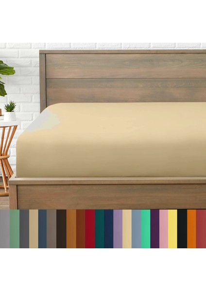 Mikrofiber Ekonomik Penye Lastikli Çarşaf Fitted Full Kenar Tek Kişilik Çarşaf Bej 160 x 200