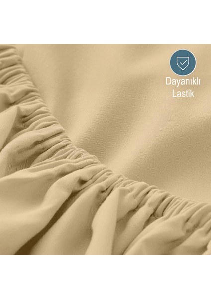Mikrofiber Ekonomik Penye Lastikli Çarşaf Fitted Full Kenar Tek Kişilik Çarşaf Bej 160 x 200