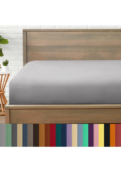 Mikrofiber Ekonomik Penye Lastikli Çarşaf Fitted Full Kenar Tek Kişilik Çarşaf Açık Gri 180 x 200