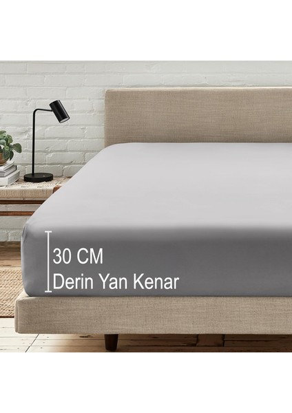 Mikrofiber Ekonomik Penye Lastikli Çarşaf Fitted Full Kenar Tek Kişilik Çarşaf Açık Gri 180 x 200