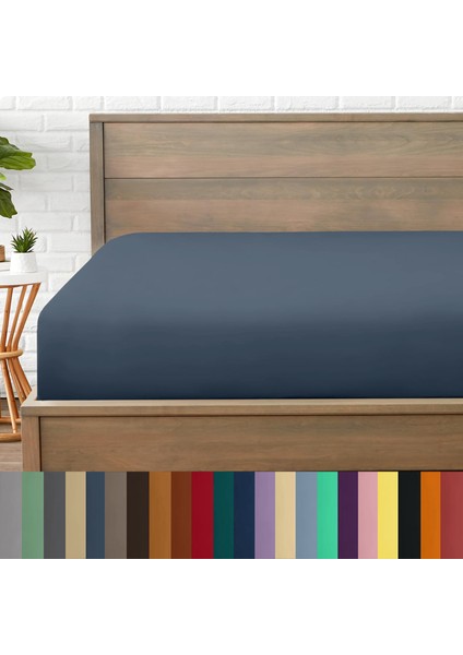 Mikrofiber Ekonomik Penye Lastikli Çarşaf Fitted Full Kenar Tek Kişilik Çarşaf Indigo 180 x 200