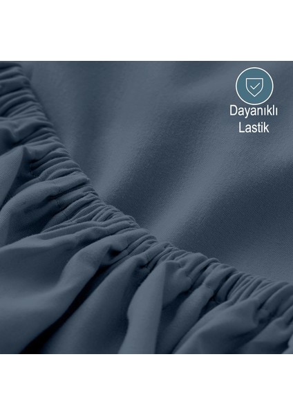 Mikrofiber Ekonomik Penye Lastikli Çarşaf Fitted Full Kenar Tek Kişilik Çarşaf Indigo 180 x 200