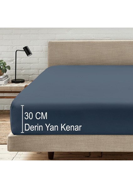 Mikrofiber Ekonomik Penye Lastikli Çarşaf Fitted Full Kenar Tek Kişilik Çarşaf Indigo 180 x 200