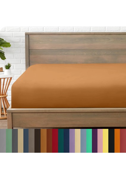 Mikrofiber Ekonomik Penye Lastikli Çarşaf Fitted Full Kenar Tek Kişilik Çarşaf Karamel 180 x 200