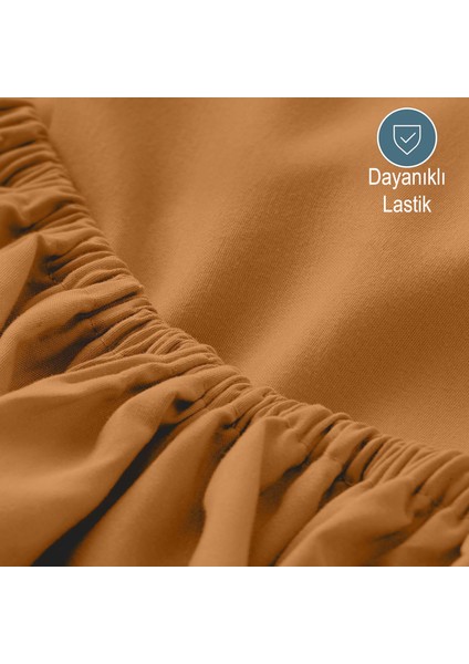 Mikrofiber Ekonomik Penye Lastikli Çarşaf Fitted Full Kenar Tek Kişilik Çarşaf Karamel 180 x 200