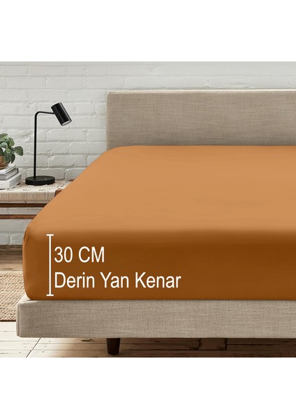 Mikrofiber Ekonomik Penye Lastikli Çarşaf Fitted Full Kenar Tek Kişilik Çarşaf Karamel 180 x 200