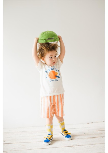 Erkek Bebek T-Shirt Çizgili Şort Takım Turuncu